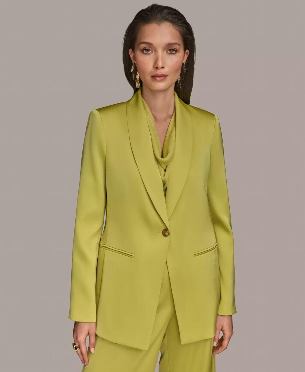 Donna Karan New York Women's Satin One-Button Jacket Green Size 12P 3850